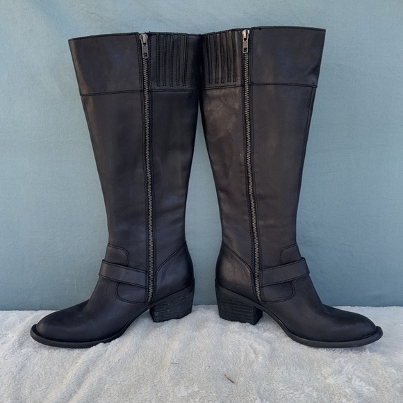 EUC Born Black Knee-High Leather Saddler Boots Size 6.5‎M - Picture 1 of 9